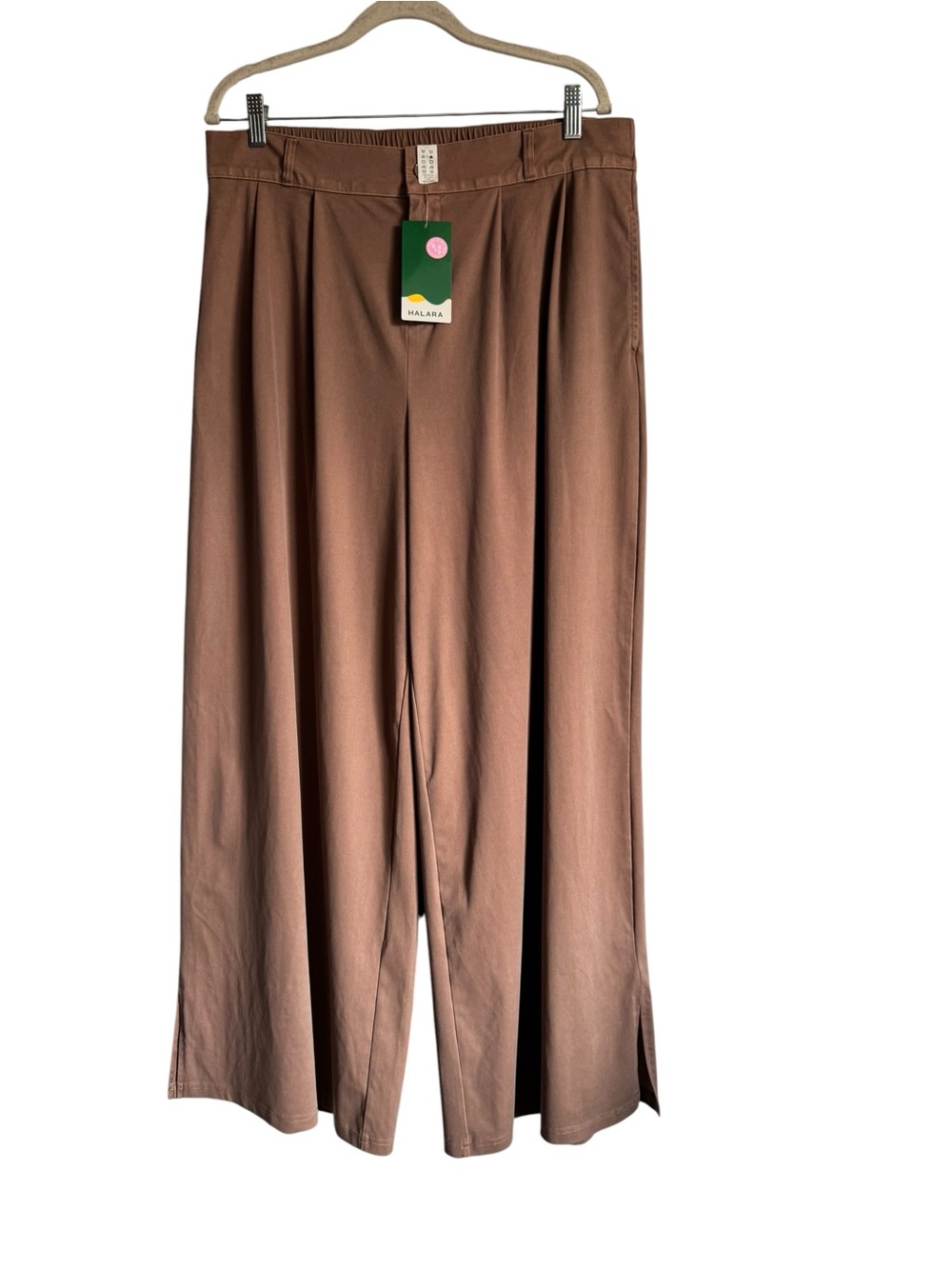 Halara Women's XL Pleated Wide Leg Work Pants Trousers Lyocell Stretch Brown NEW